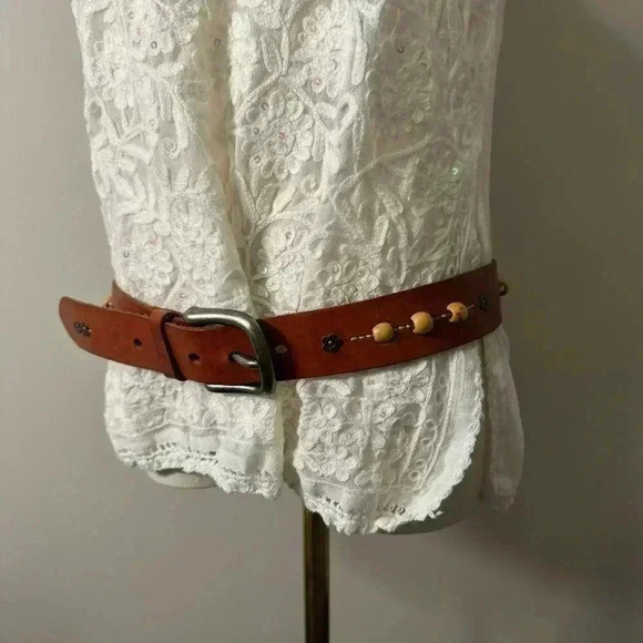 Leather boho beaded belt festival/western 40 - Picture 2 of 4